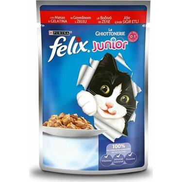 Felix Junior Sığır Etli Yavru Pouch Yaş Kedi Maması 85gr 26lı